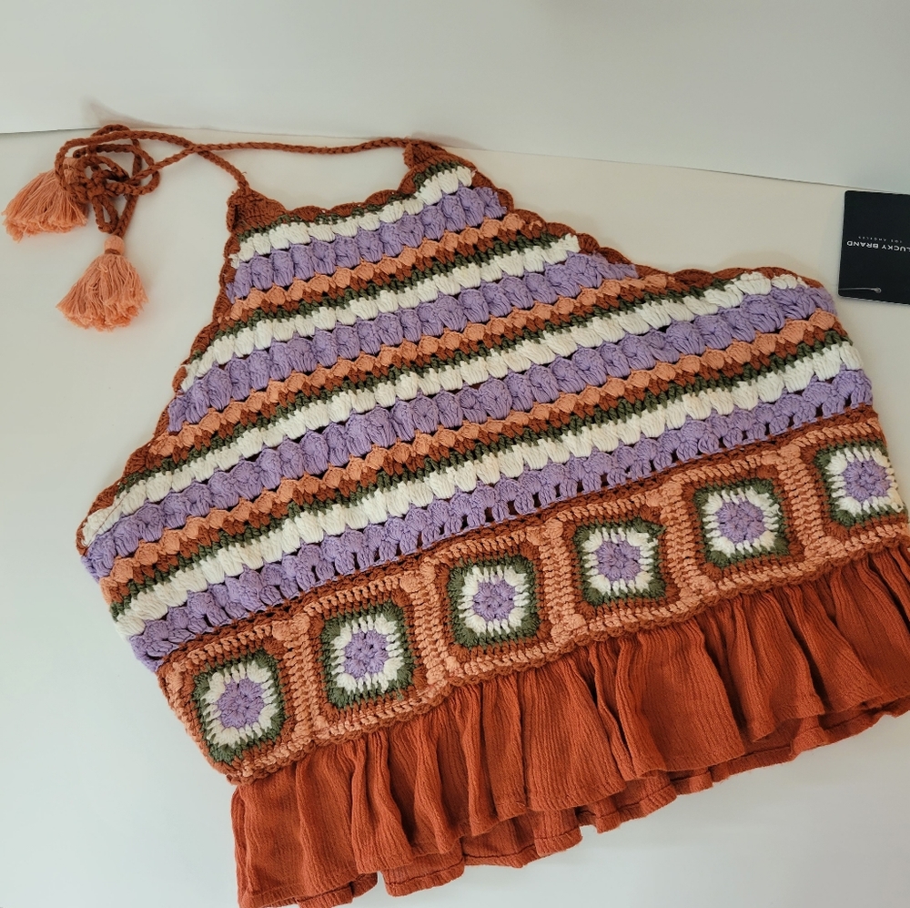 NWT Lucky Brand Crochet Halter Top, Size L